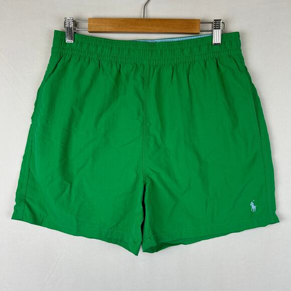 Polo Ralph Lauren Green Swim Trunks Nylon Elastic Tie Waist Vintage Men's Size M - Picture 1 of 9